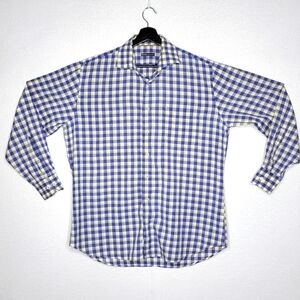 Peter Millar Blue and‎ Yellow Checkered Men's Shirt Size L. #847